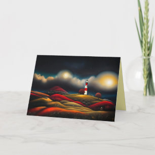 Surrealer Sturm mit Leuchtturm Geburtstag Karte