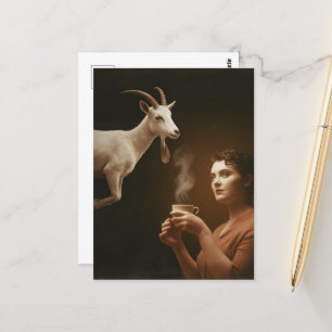 Surrealer Tee mit der weißen Ziege Postkarte