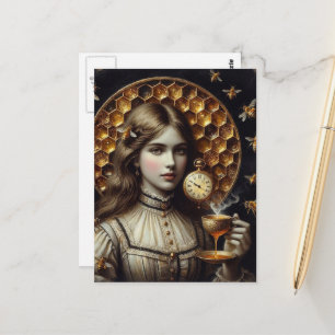 Surrealer Teetime mit Bienen, die Honig tropfen Postkarte
