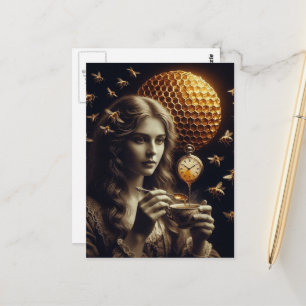 Surrealer Teetime mit Bienen Postkarte