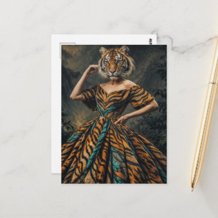 Surrealer Tiger in einem Kleid Fantasy Mode Postkarte