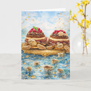 Surrealer Tiramisu- und Kaffee-Schildkröten-Geburt Karte