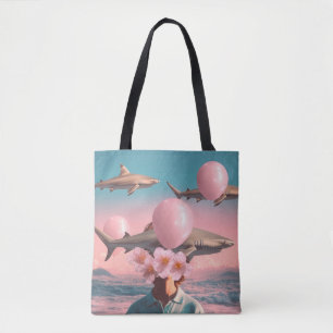 Surrealer Traumlandschaft mit Haien und Ballons