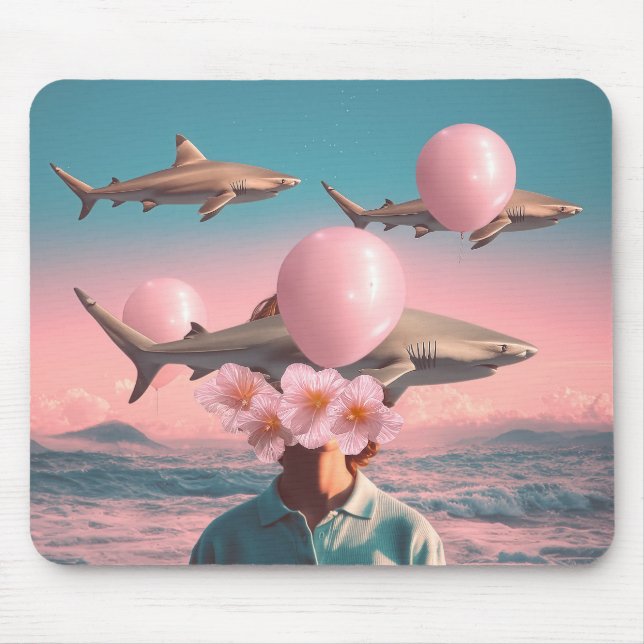 Surrealer Traumlandschaft mit Haien und Ballons Mousepad (Vorne)
