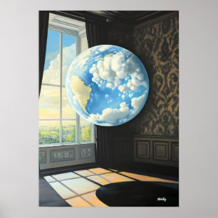 Surrealer Traumlandschaft mit schwebender Erde im  Poster