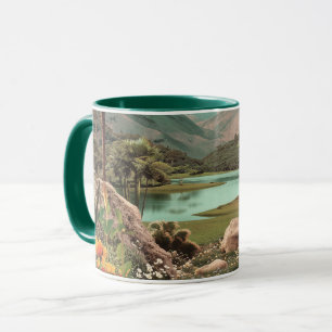 Surrealer tropischer See mit Palmen Tasse