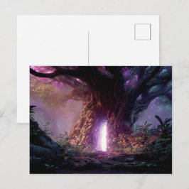 Surrealer verzauberter Baum mit leuchtendem Portal Postkarte