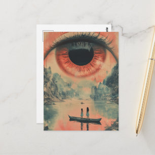 Surrealer Vintage-Frauen in einem Kanu Berge Augap Postkarte