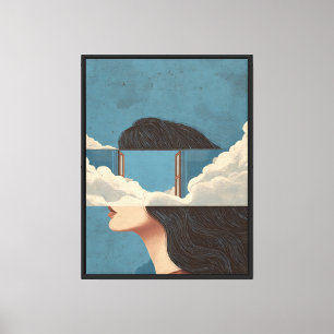 Surrealer Vintage-Frauen-Wandkunst – Moderne flach Leinwanddruck