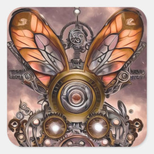 Surrealer Vintage-Steampunk-Libellenflügel Quadratischer Aufkleber