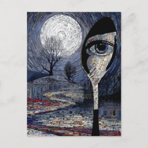 Surrealer Vollmond- und Löffel-Collage Postkarte