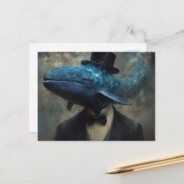 Surrealer Wal in einem Anzug Postkarte (Vorderseite/Rückseite Beispiel)