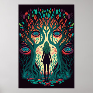Surrealer Waldposter mit Augen Trippy 2 Poster