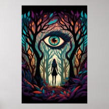 Surrealer Waldposter mit Augen | Trippy 3