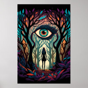 Surrealer Waldposter mit Augen Trippy 3 Poster