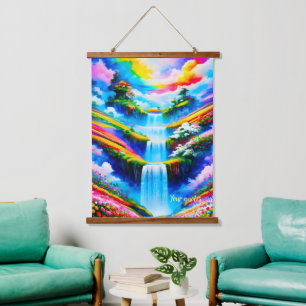 Surrealer Wasserfall-Fantasie-Kunst Wandteppich Mit Holzrahmen