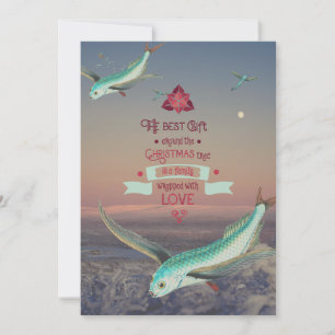 Surrealer Weihnachtsspruch mit fliegenden Fischen Feiertagskarte