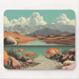 Surrealer Wüsten- und See mit Goldfischen Mousepad