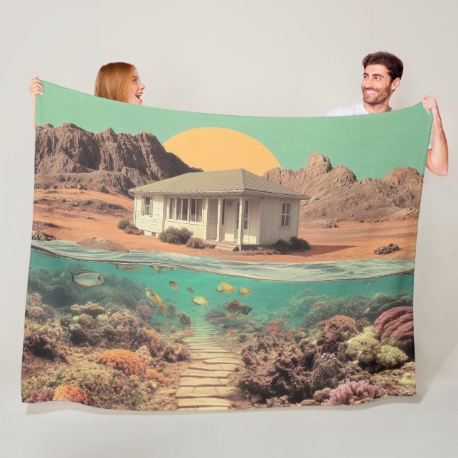 Surrealer Wüstenhaus mit Unterwasser-Riff Fleecedecke (Beispiel)