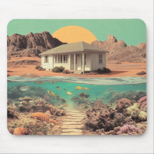 Surrealer Wüstenhaus mit Unterwasser-Riff Mousepad