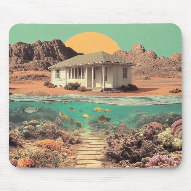 Surrealer Wüstenhaus mit Unterwasser-Riff Mousepad (Vorne)