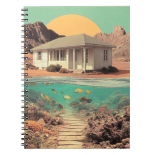 Surrealer Wüstenhaus mit Unterwasserriff Notizblock
