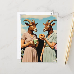 Surrealer Ziegenfrühstück Postkarte