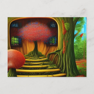 Surreales Baumhaus im Wald Postkarte