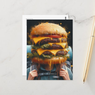 Surreales Wandern mit einem Cheeseburger im Kopf Postkarte