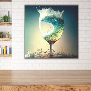 Surreales Weinglas mit Meereswellen Leinwanddruck