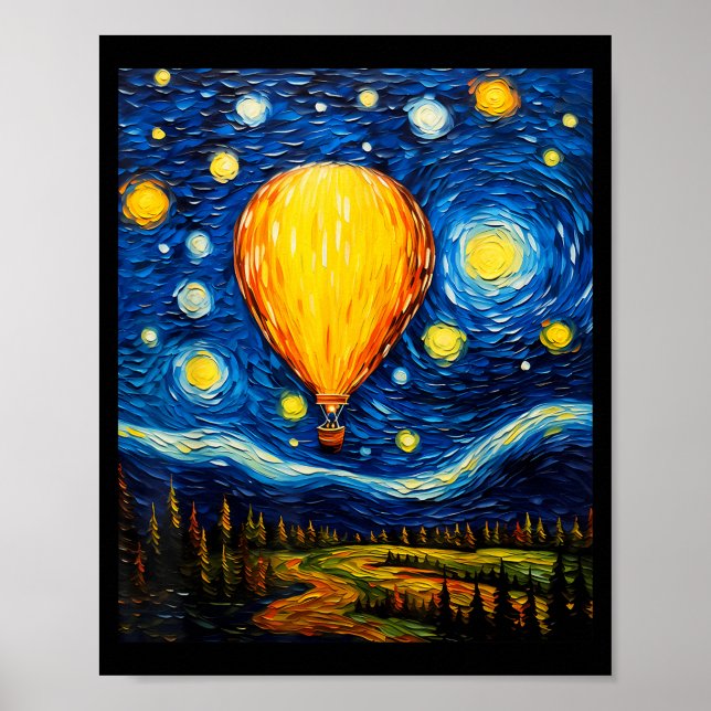 Surrealism Starry Night Hot Air Balloon  Poster (Vorne)