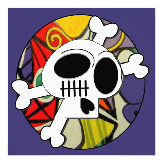 Surrealismus Kawaii Goth Skull und Crossbones Fotodruck (Vorne)