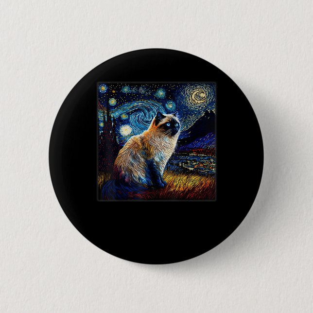 Surrealismus Starry Night Himalayakatze Button (Vorderseite)
