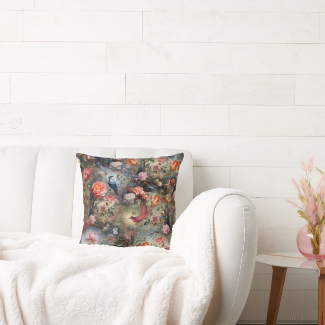 Surrealist Art mit Blume & Vögeln Kissen (Liege)