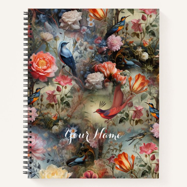 Surrealist Art mit Blume & Vögeln Notizbuch (Vorderseite)