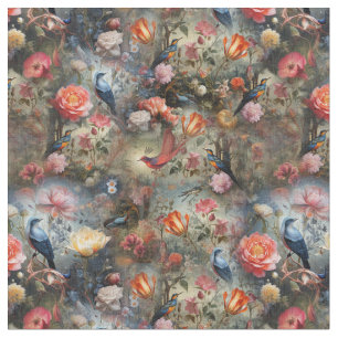 Surrealist Art mit Blume & Vögeln Stoff