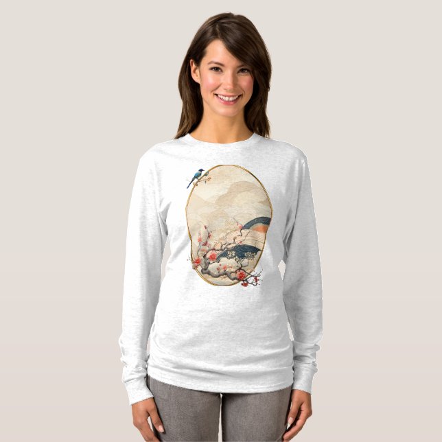 Surrealist Art mit Blume & Vögeln T-Shirt (Vorne ganz)