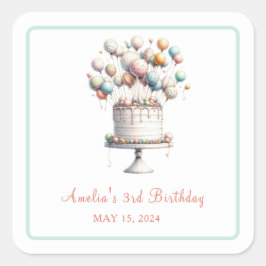 Surrealist Birthday Cake & Balloons Custom Aufkleb Quadratischer Aufkleber