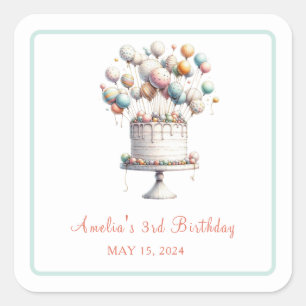 Surrealist Birthday Cake & Balloons Custom Aufkleb Quadratischer Aufkleber