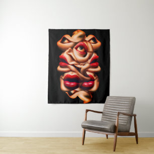 Surrealistische abstrakte Gesichter, kühne express Wandteppich