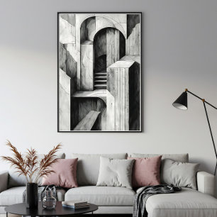 Surrealistische architektonische Treppen und Bögen Poster