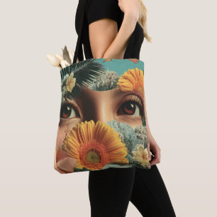 Surrealistische Augen und Blumen mit Schmetterling