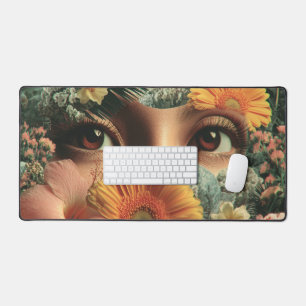 Surrealistische Augen und Blumen mit Schmetterling Schreibtischunterlage
