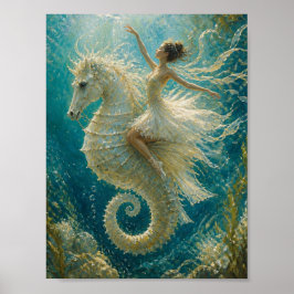 Surrealistische Ballerina und Seepferdchen-Fantasi Poster