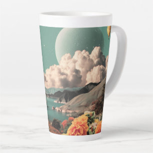 Surrealistische Berglandschaft mit Planeten und Wo Milchtasse