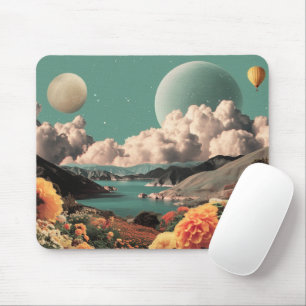 Surrealistische Berglandschaft mit Planeten und Wo Mousepad