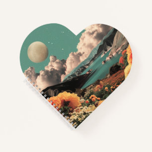Surrealistische Berglandschaft mit Planeten und Wo Notizbuch