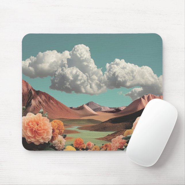 Surrealistische Blumen-Berglandschaft mit dramatis Mousepad (Mit Mouse)