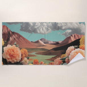 Surrealistische Blumen-Berglandschaft mit dramatis Strandtuch