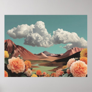 Surrealistische Blumenberglandschaft mit dramatisc Poster